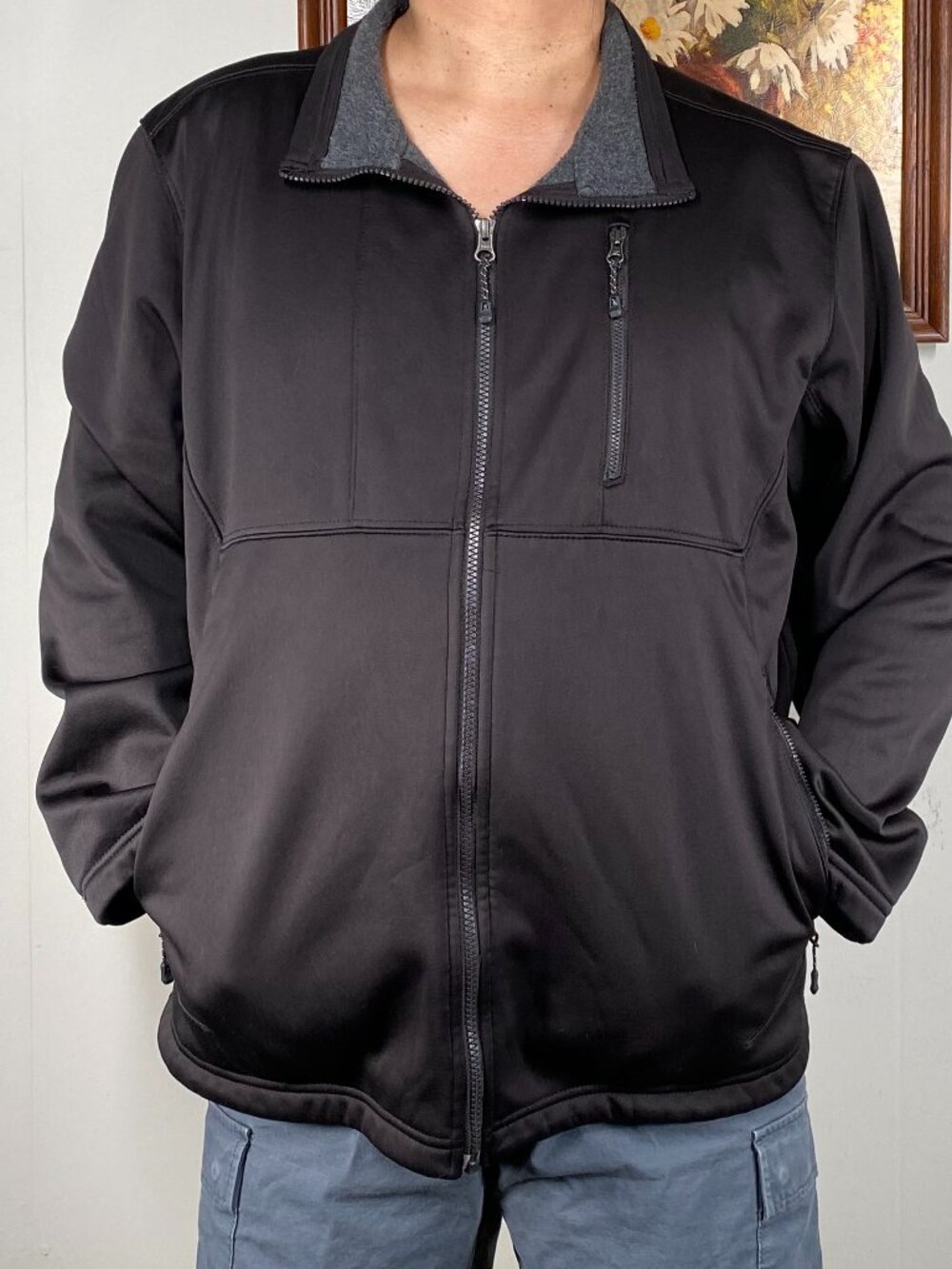 Swiss Tech Softshell Fleece Jacket Men's Large Black Full Zip Casual